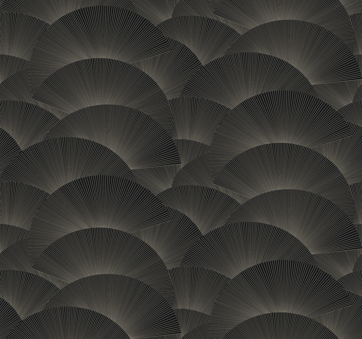 Morning Shell Black & Grey wallpaper swatch with layered fan scallops