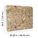 Kimora's Garden Linen Wallpaper by Ronald Redding Tea Garden II Traditional Florals and Birds 33.25-in x 24-ft Roll - ZA8037