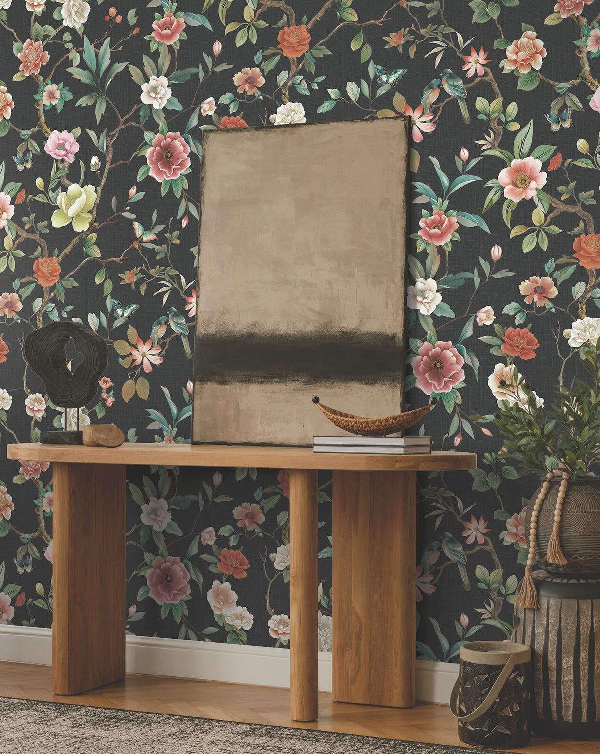 Kimora's Garden Black by Ronald Redding Floral Wallpaper – York Designer Series ZA8038