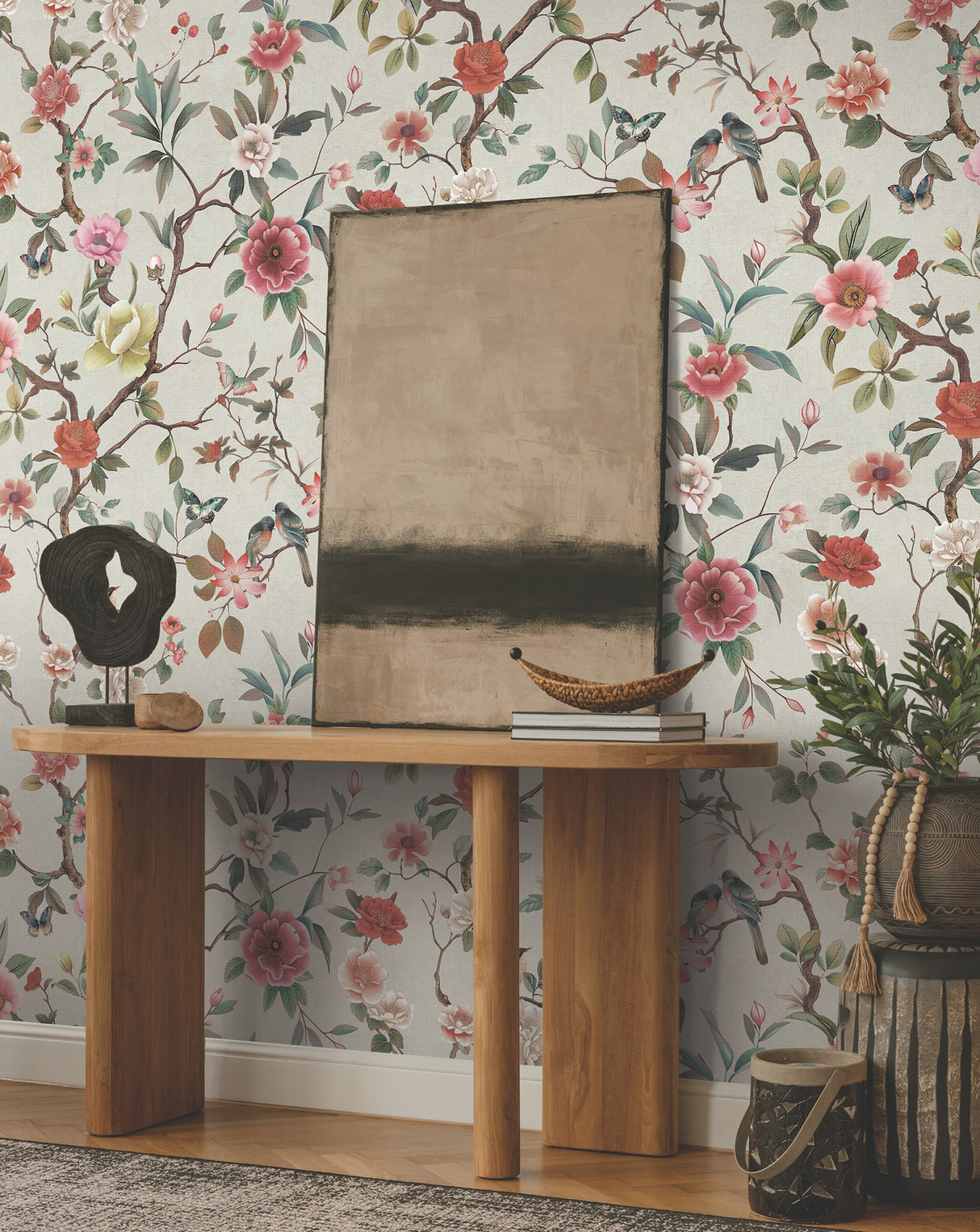 Kimora's Garden Ivory by Ronald Redding Floral & Bird Sidewall Wallpaper – York Designer Series ZA8039