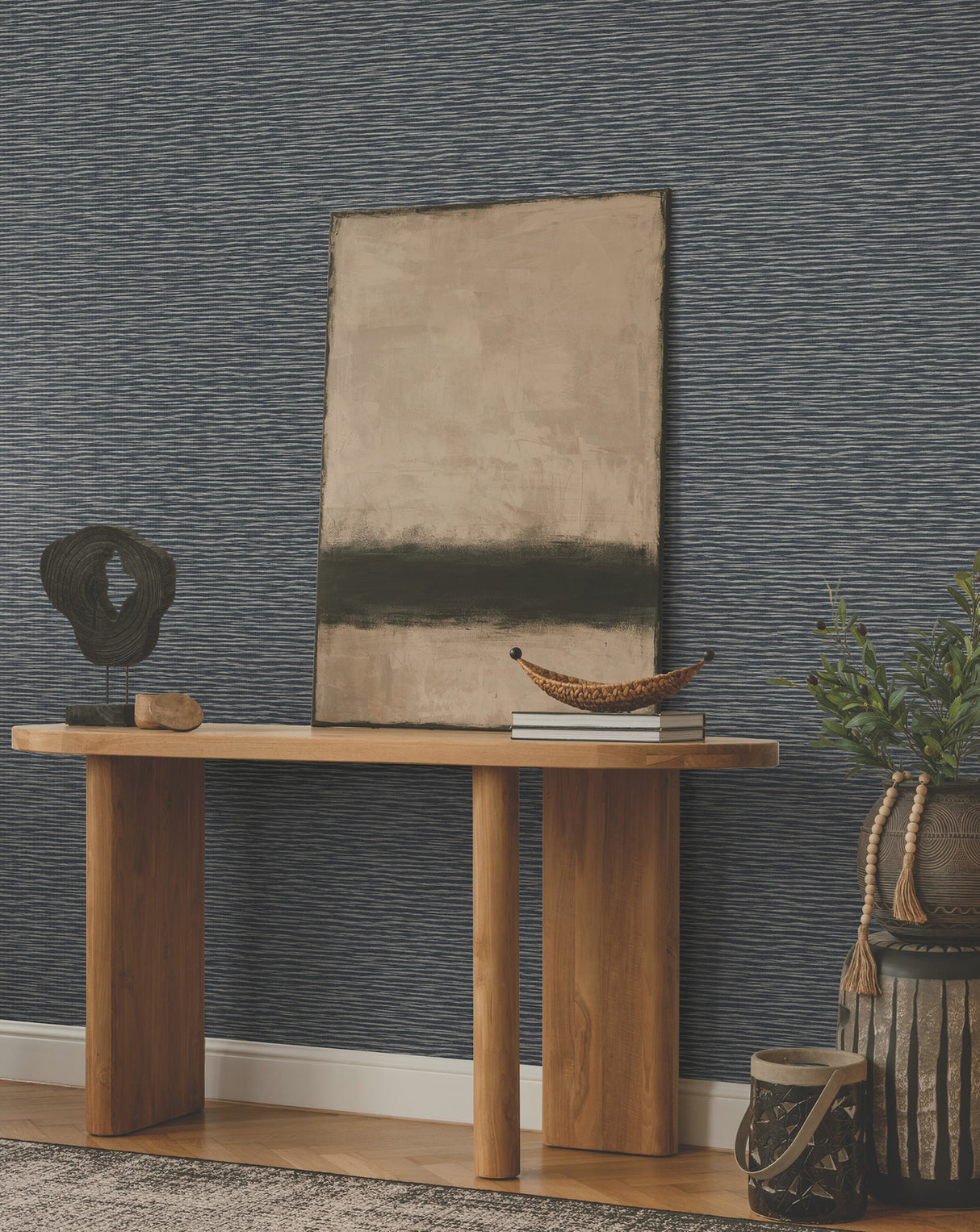 Lotus Weave Navy by Ronald Redding Faux Grasscloth Wallpaper – York Designer Series ZA8042