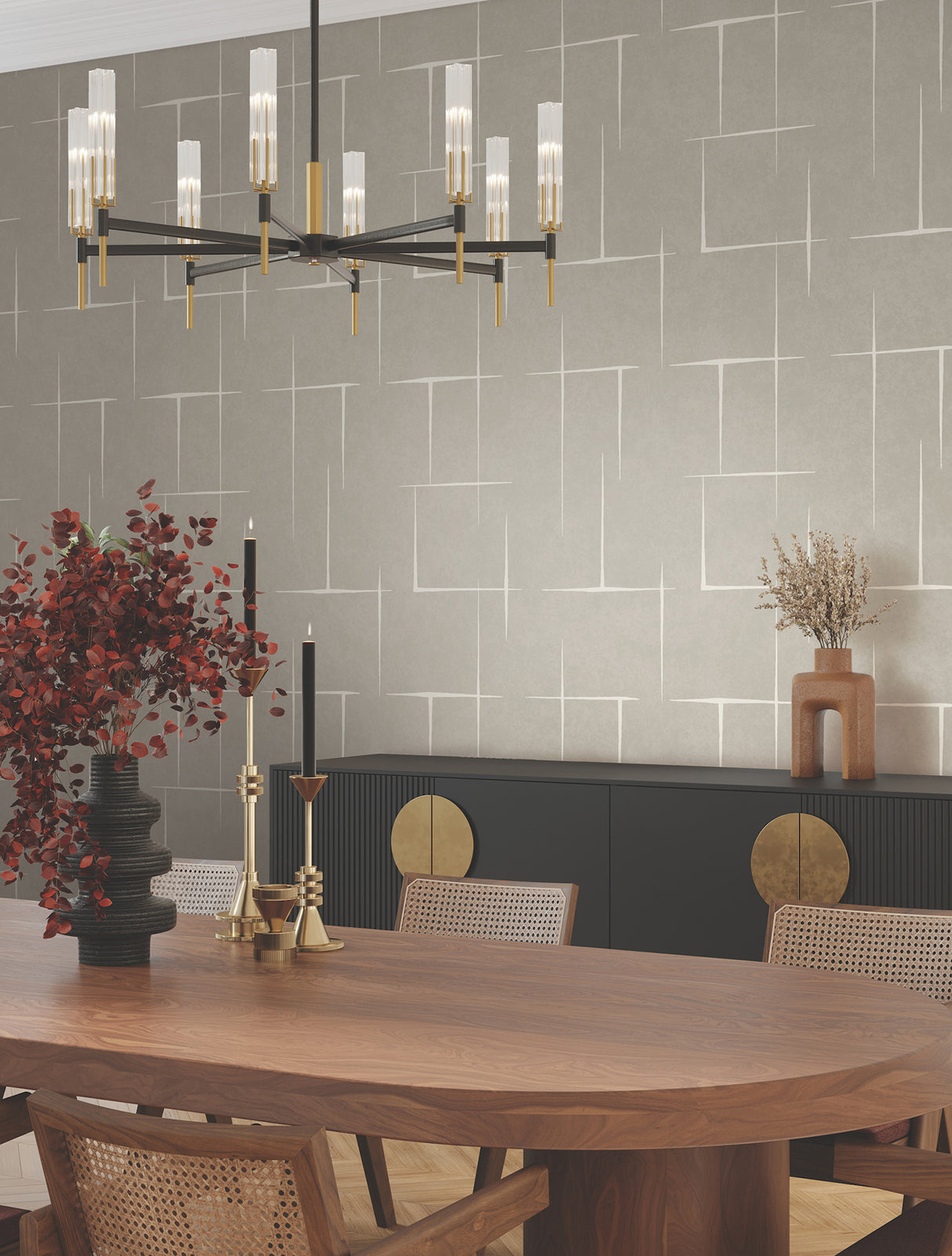 Malia White and Taupe Modern Geometric Hatchwork Unpasted Strippable Non Woven Wallpaper by Ronald Redding Tea Garden II - ZA8052
