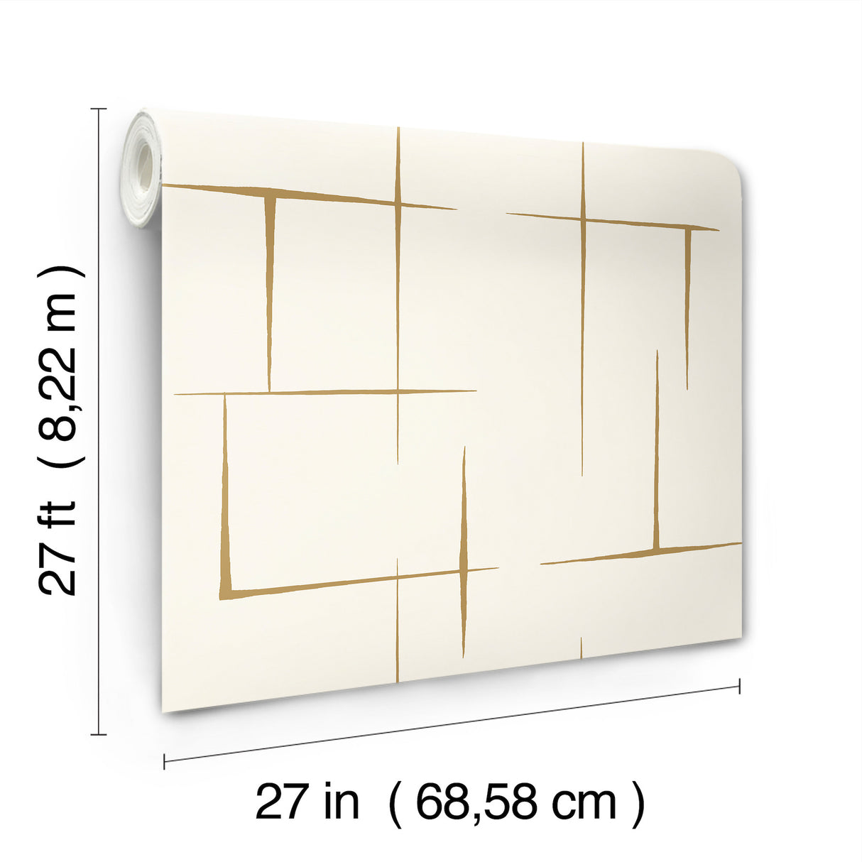 Malia Gold and White by Ronald Redding Hand-Drawn Geometric Metallic Hatchwork Modern Non Woven Unpasted Wallpaper from Tea Garden II - ZA8053