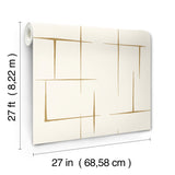 Malia Gold and White by Ronald Redding Hand-Drawn Geometric Metallic Hatchwork Modern Non Woven Unpasted Wallpaper from Tea Garden II - ZA8053