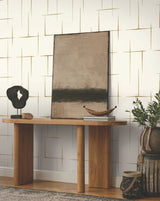 Malia Gold and White by Ronald Redding Hand-Drawn Geometric Metallic Hatchwork Modern Non Woven Unpasted Wallpaper from Tea Garden II - ZA8053