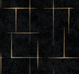 Malia Gold and Black Wallpaper by Ronald Redding ZA8054 - close-up of geometric hatchwork pattern with gold metallic accents on black textured background