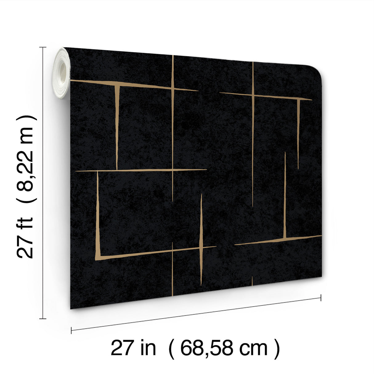 Malia Gold and Black by Ronald Redding Modern Geometric Metallic Hatchwork Non Woven Wallpaper from Tea Garden II Collection - ZA8054