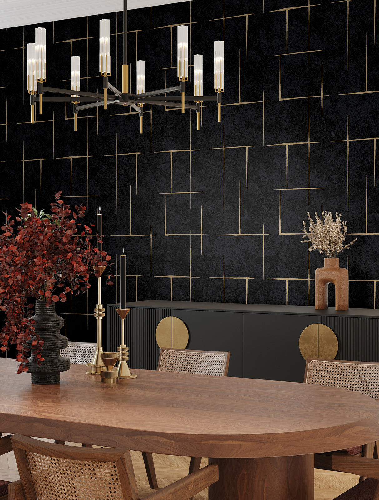 Malia Gold and Black by Ronald Redding Modern Geometric Metallic Hatchwork Non Woven Wallpaper from Tea Garden II Collection - ZA8054