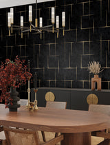 Malia Gold and Black by Ronald Redding Modern Geometric Metallic Hatchwork Non Woven Wallpaper from Tea Garden II Collection - ZA8054