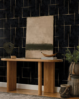 Malia Gold and Black by Ronald Redding Modern Geometric Metallic Hatchwork Non Woven Wallpaper from Tea Garden II Collection - ZA8054