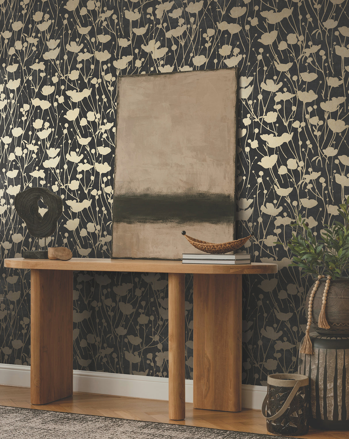 Shimmering Poppies Black & Gold by Ronald Redding Floral Wallpaper- York Designer Series ZA8066