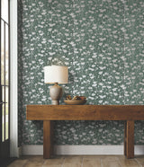 Shimmering Poppies Green & Silver by Ronald Redding Wallpaper – York Designer Series ZA8068