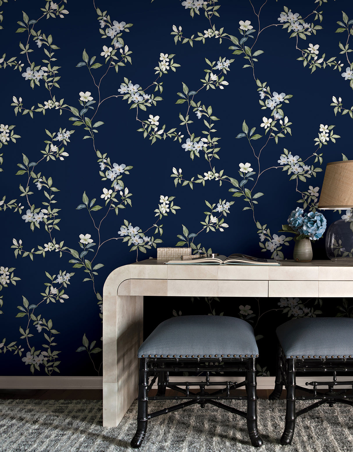 April Blossom Navy by Ronald Redding Floral Wallpaper – York Designer Series ZA8071