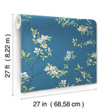 April Blossom Cobalt by Ronald Redding Tea Garden II Transitional Watercolor Floral Unpasted Non Woven Wallpaper - ZA8072