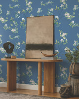 April Blossom Cobalt by Ronald Redding Tea Garden II Transitional Watercolor Floral Unpasted Non Woven Wallpaper - ZA8072