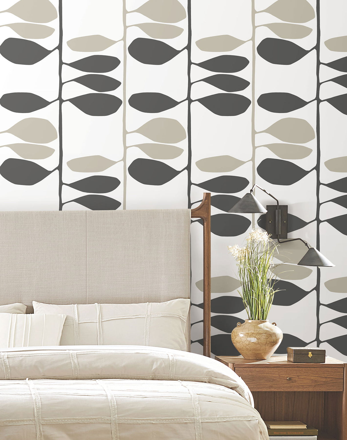 Sculpted Vines Carbon & Linen by York Wallcoverings Botanical Non Woven Wallpaper- York Wallcoverings ZM2804