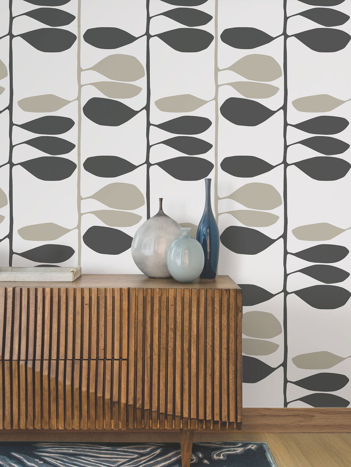 Sculpted Vines Carbon & Linen by York Wallcoverings Botanical Non Woven Wallpaper- York Wallcoverings ZM2804