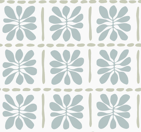 York Wallcoverings Mimosa Fleur Mineral Wallpaper roll and pattern in blue and sage