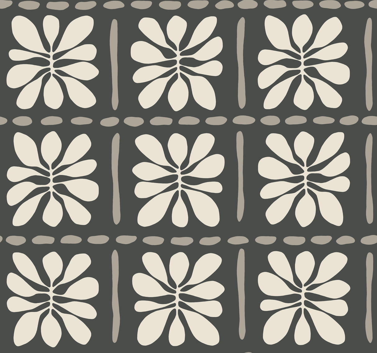 Mimosa Fleur Carbon Black wallpaper by York Wallcoverings, SKU ZM2810, floral block pattern