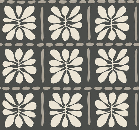 Mimosa Fleur Carbon Black wallpaper by York Wallcoverings, SKU ZM2810, floral block pattern