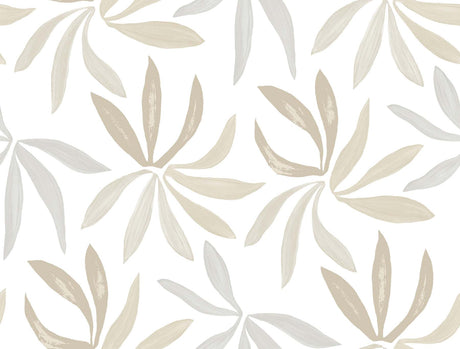 York Wallcoverings Little Garden Neutral & Pearl Wallpaper ZM2815 swatch showing palm leaf pattern