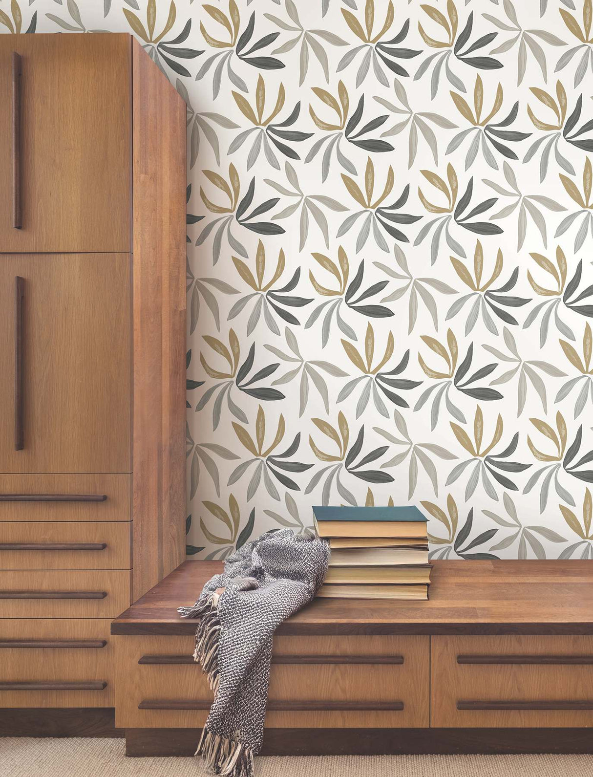 Little Garden Graphite & Gold by York Wallcoverings Tropical Wallpaper – York Wallcoverings ZM2816
