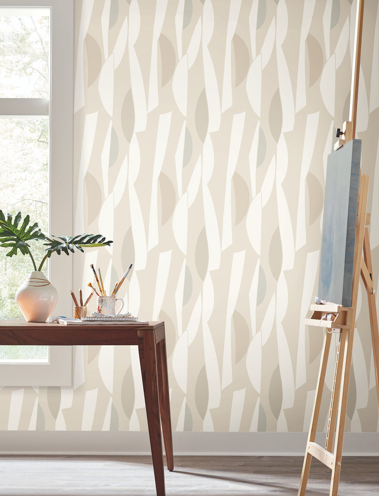 Balance Nude by York Wallcoverings Artisan Studio Transitional Abstract Geometric Beige Non Woven Washable Strippable Wallpaper - ZM2822