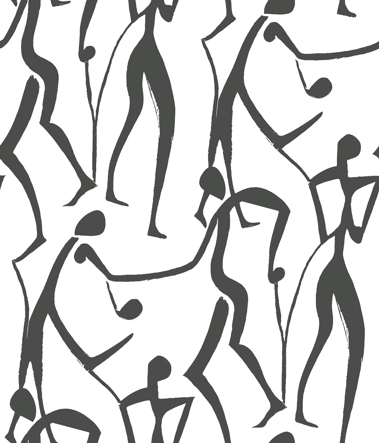 York Joyful Dancers wallpaper in Carbon Black showing abstract brushstroke figures on white