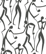 York Joyful Dancers wallpaper in Carbon Black showing abstract brushstroke figures on white