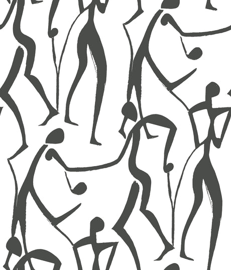 York Joyful Dancers wallpaper in Carbon Black showing abstract brushstroke figures on white