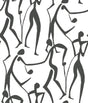 York Joyful Dancers wallpaper in Carbon Black showing abstract brushstroke figures on white