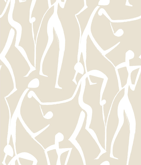 Joyful Dancers Nude wallpaper by York Wallcoverings ZM2834 – abstract dancing figures in beige and white