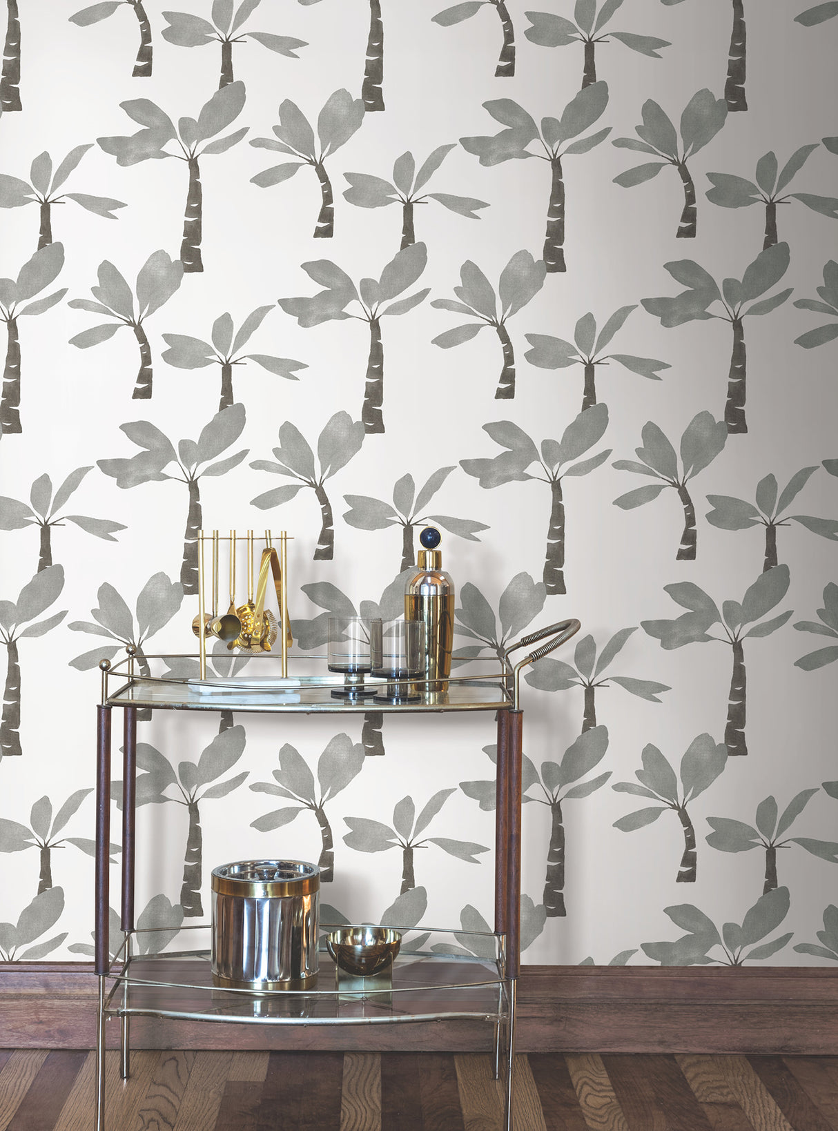 Painted Oasis Carbon & Graphite by York Wallcoverings Tropical Wallpaper – York Wallcoverings ZM2838