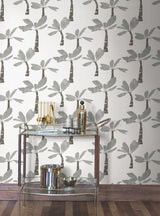 Painted Oasis Carbon & Graphite by York Wallcoverings Tropical Wallpaper – York Wallcoverings ZM2838