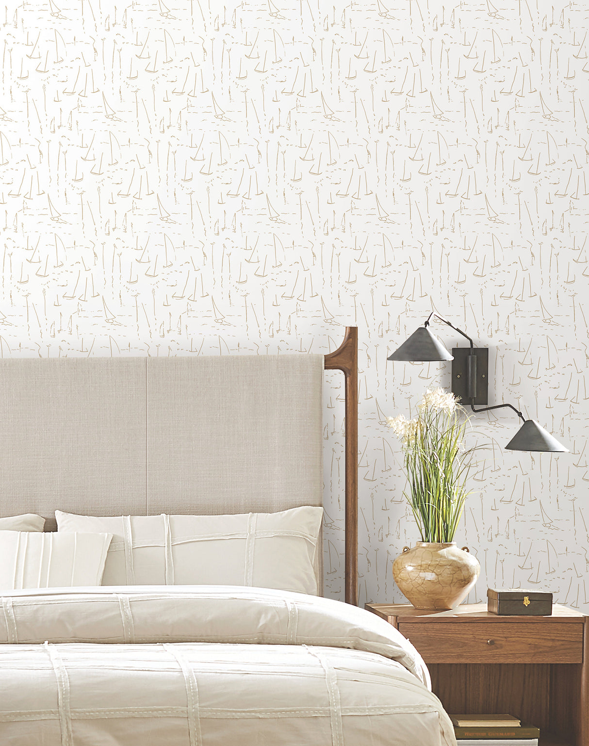 Vermillion Coast Gold by York Wallcoverings Nautical Sailboat Wallpaper – York Wallcoverings ZM2845