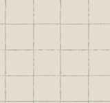 La Vitre Plaid Lichen Grey wallpaper with minimalist plaid in metallic grey on ivory background.
