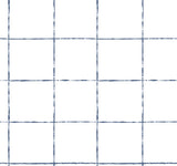 La Vitre Plaid Ultramarine non woven wallpaper with indigo grid on white