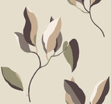 York Brushwork Branches Violet wallpaper with modern botanical leaves on beige ground