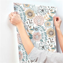 Artistic Bouquet Ochre & Ocean by York Wallcoverings Floral Wallpaper – York Wallcoverings ZM2891