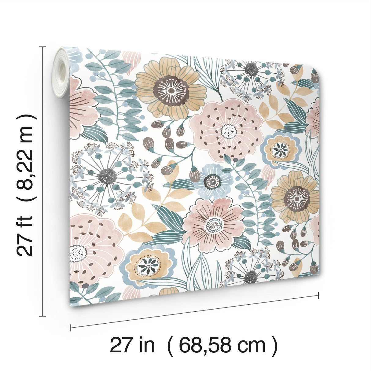 Artistic Bouquet Ochre & Ocean by York Wallcoverings Floral Wallpaper – York Wallcoverings ZM2891