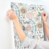 Artistic Bouquet Ochre & Ocean by York Wallcoverings Floral Wallpaper – York Wallcoverings ZM2891