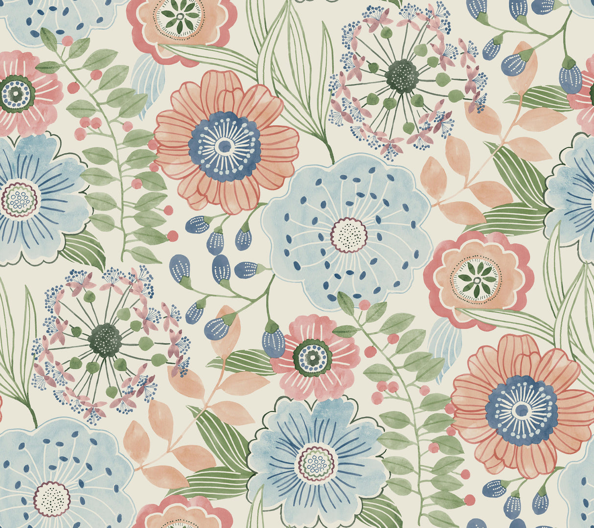 Artistic Bouquet Multicolor Wallpaper by York Wallcoverings ZM2893