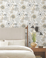 Artistic Bouquet Neutral by York Wallcoverings Whimsical Floral Wallpaper – York Wallcoverings ZM2894
