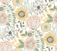 Artistic Bouquet Coral & Lemon floral wallpaper by York Wallcoverings, pattern ZM2895