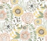 Artistic Bouquet Coral & Lemon floral wallpaper by York Wallcoverings, pattern ZM2895