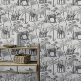 Adelia Neutral by Arthouse Elephant Grove Wallpaper – Brewster AH296700
