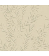 Allerton Bamboo Linen wallpaper detail with bamboo leaf pattern in beige and grey.