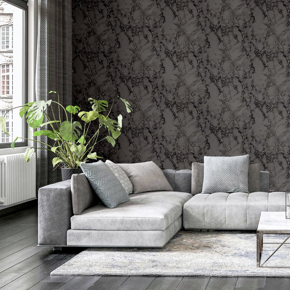 Siward Charcoal Metallic Marble by Arthouse Wallpaper – Brewster Home Fashions AH296702