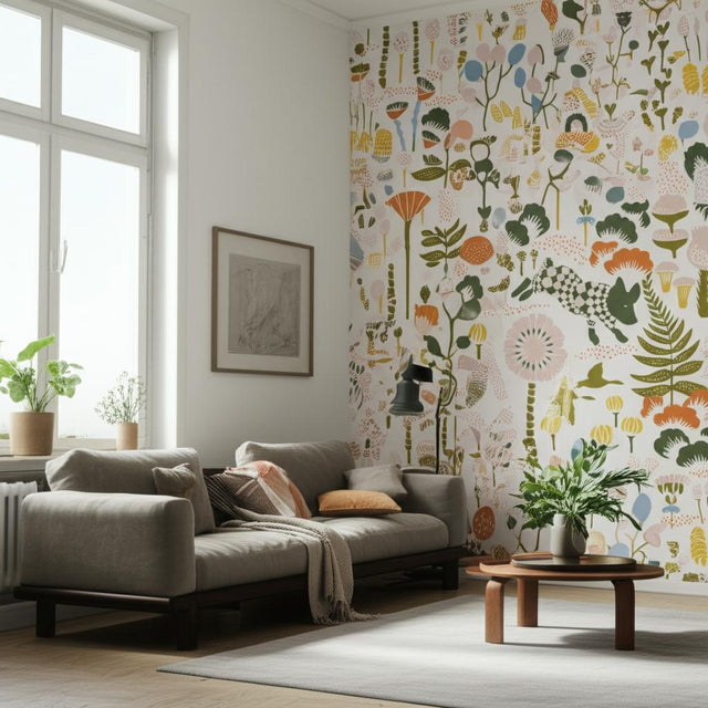 Hoppmosse Ivory and Multi by Boråstapeter Whimsical Forest Animal Wallpaper – Schumacher 1450