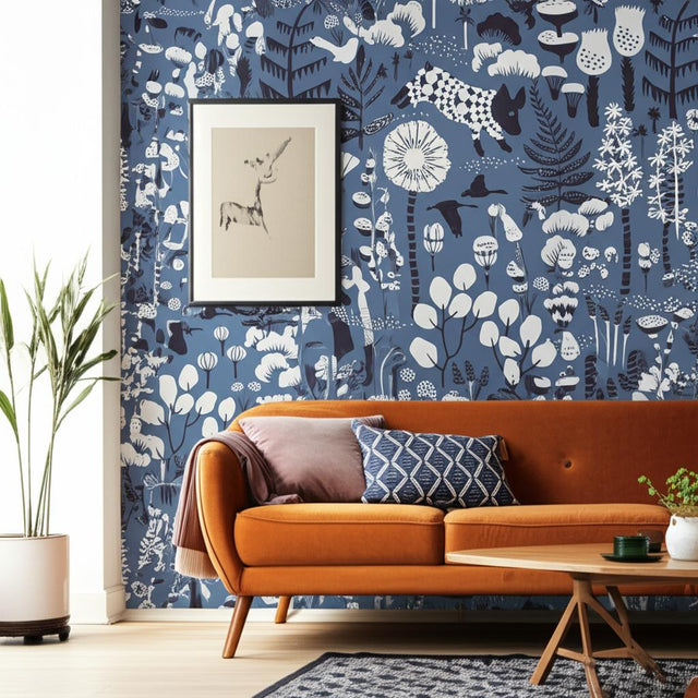 Hoppmosse Blue by Boråstapeter Whimsical Forest Animal Wallpaper – Schumacher 1453